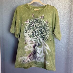 Green Tie-Dye Graphic Tee with Ethereal Woman